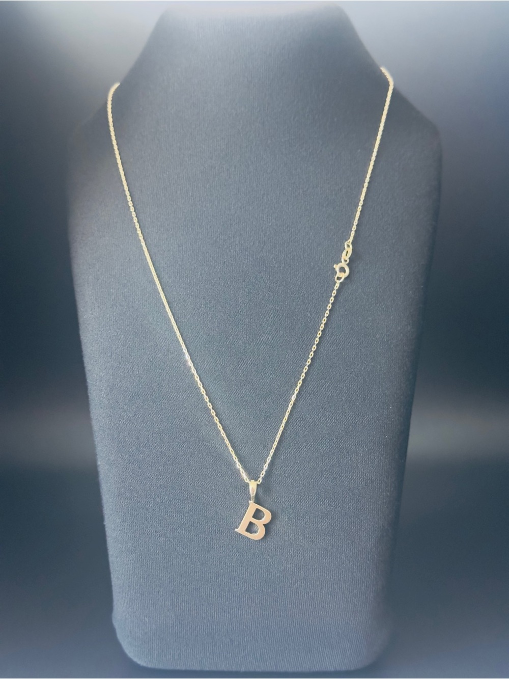 Solid 14K Gold B Initial Necklace 45cm 1mm Forze Chain 2.22g 585 Letter Pendant